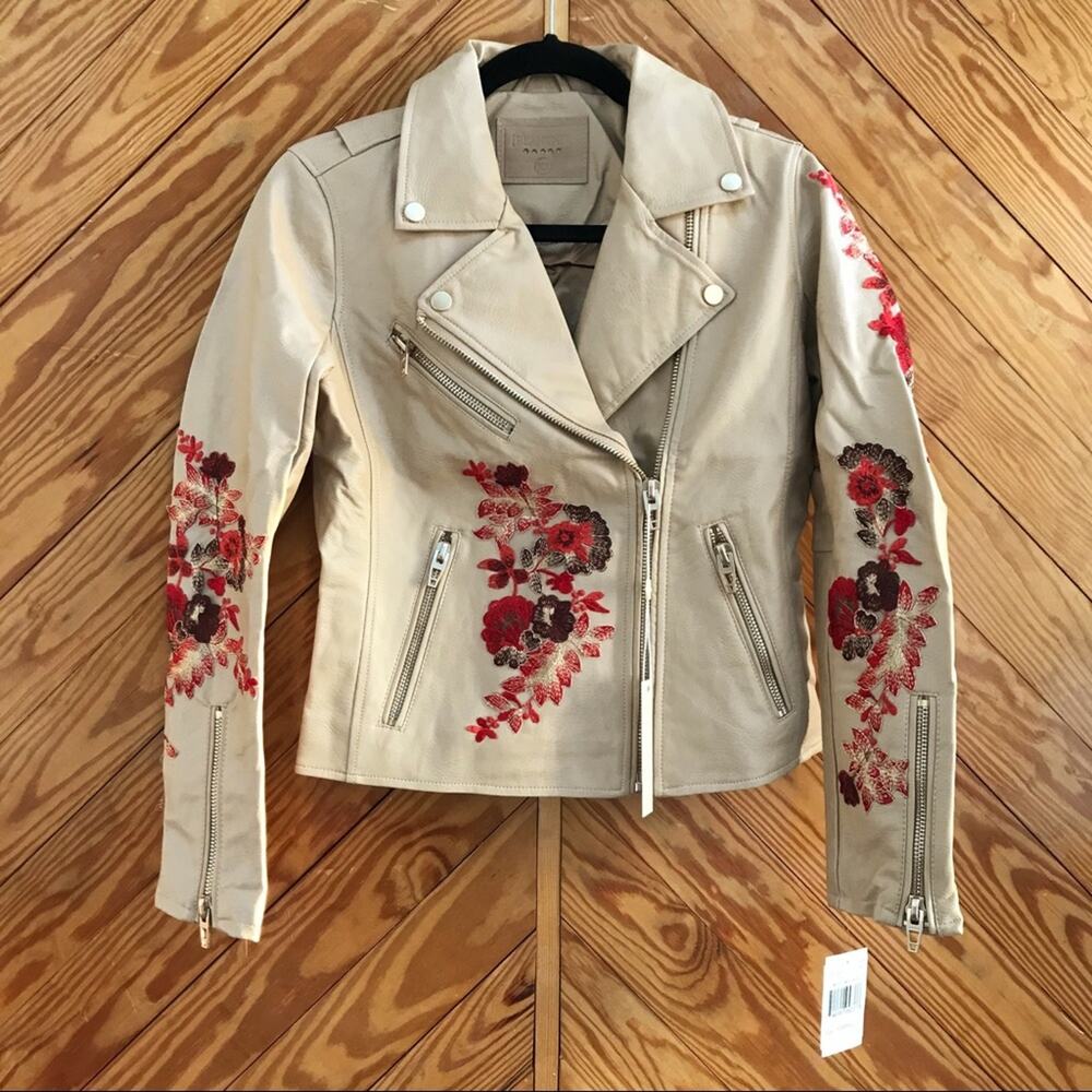 Blank NYC Floral Embroidered Moto Jacket Tan Beige Small - Picture 3 of 10